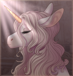 Size: 3300x3420 | Tagged: safe, artist:bluet0ast, oc, oc only, pony, unicorn, bust, eyes closed, female, high res, horn, mare, solo, unicorn oc