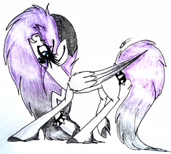 Size: 2326x2097 | Tagged: safe, artist:beamybutt, oc, oc only, pegasus, pony, beanie, eyelashes, female, hat, high res, mare, pegasus oc, raised hoof, signature, solo, spiked wristband, tail band, traditional art, wings, wristband