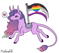 Size: 1258x1116 | Tagged: safe, artist:misskanabelle, oc, oc only, oc:aurora star, pony, unicorn, :p, ethereal mane, female, gay pride flag, horn, leonine tail, mare, pictogram, pride, pride flag, signature, simple background, solo, starry mane, tongue out, transparent background, unicorn oc