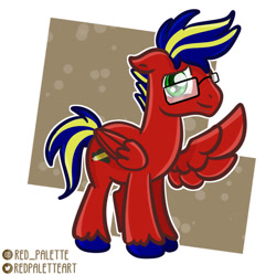 Size: 896x892 | Tagged: safe, artist:redpalette, oc, pegasus, pony, abstract background, cute, glasses, male, pegasus oc, shy, stallion, unshorn fetlocks, wings