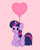 Size: 3056x3831 | Tagged: safe, artist:kittyrosie, twilight sparkle, pony, unicorn, g4, balloon, cute, digital art, female, floating, heart balloon, high res, mare, simple background, smiling, smol, solo, twiabetes, unicorn twilight