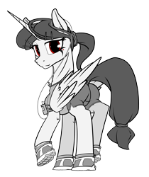 Size: 4200x5000 | Tagged: safe, artist:dacaoo, oc, oc only, oc:praetorian themis, alicorn, pony, alicorn oc, butt, horn, partial color, plot, solo, wings
