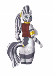 Size: 2149x3035 | Tagged: safe, alternate version, artist:firebird145, zecora, zebra, anthro, g4, clothes, colored, female, high res, looking back, neck rings, signature, solo