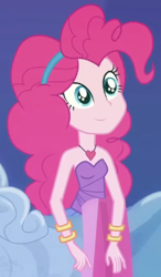 Size: 275x472 | Tagged: safe, screencap, pinkie pie, equestria girls, equestria girls series, g4, twilight under the stars, spoiler:eqg series (season 2), bare shoulders, cropped, cute, diapinkes, sleeveless, solo, strapless