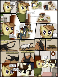 Size: 1750x2333 | Tagged: safe, artist:99999999000, oc, oc only, oc:cwe, oc:zhang cathy, oc:zhang zhonghong, beetle, earth pony, insect, pony, rhinoceros beetle, stag beetle, comic:visit, butterfly net, clothes, comic, female, glasses, hercules beetle, male, niece, uncle