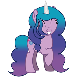 Size: 7700x7700 | Tagged: safe, artist:laszlvfx, izzy moonbow, pony, unicorn, g4, g5, absurd resolution, excited, eyes closed, female, g5 to g4, mare, raised hoof, simple background, smiling, transparent background