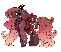 Size: 350x300 | Tagged: safe, artist:inspiredpixels, oc, oc only, pony, candy, chest fluff, choker, demon horns, floppy ears, food, horn, looking at you, profile, solo