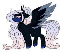 Size: 350x300 | Tagged: safe, artist:inspiredpixels, oc, oc only, pegasus, pony, chest fluff, coat markings, colored hooves, colored wings, fangs, floppy ears, ponytail, simple background, solo, spread wings, standing, transparent background, wings