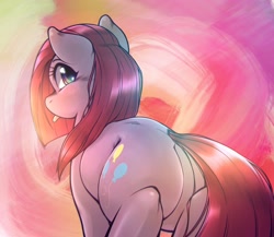 Size: 1918x1668 | Tagged: safe, artist:kurogewapony, pinkie pie, earth pony, pony, g4, abstract background, balloonbutt, blushing, butt, cute, cuteamena, diapinkes, female, looking back, mare, pinkamena diane pie, plot, solo, tongue out
