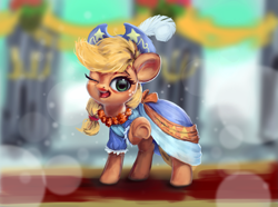 Size: 2689x2000 | Tagged: safe, artist:xyq, applejack, earth pony, pony, g4, magical mystery cure, clothes, cute, dress, female, freckles, high res, jackabetes, mare, one eye closed, open mouth, pointing, solo