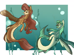 Size: 1280x960 | Tagged: safe, artist:sallybatbridge, oc, oc only, seapony (g4), bubble, crepuscular rays, dorsal fin, female, fins, fish tail, flowing mane, flowing tail, ocean, open mouth, seaweed, simple background, smiling, tail, underwater, water, wings