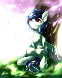 Size: 2400x3000 | Tagged: safe, artist:ktk's sky, oc, oc only, pegasus, pony, blind eye, female, high res, looking up, pegasus oc, solo, tree, wings