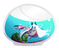 Size: 883x711 | Tagged: safe, artist:trainerfairy, oc, oc only, merpony, blue eyes, bubble, coral, dorsal fin, fish tail, flowing mane, flowing tail, looking at you, seaweed, simple background, smiling, solo, tail, transparent background, underwater, water, white mane