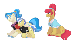 Size: 1280x732 | Tagged: safe, artist:itstechtock, allie way, big wig, strike, earth pony, pony, unicorn, g4, aunt and nephew, bowling ball, clothes, colt, female, male, mare, simple background, transparent background