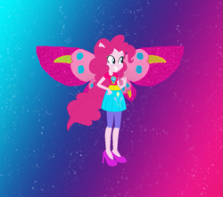 Size: 943x834 | Tagged: safe, artist:magical-mama, artist:selenaede, artist:user15432, pinkie pie, fairy, equestria girls, g4, base used, clothes, crossover, cutie mark, cutie mark on clothes, dress, element of laughter, fairy wings, fairyized, gradient background, hand on hip, high heels, magic winx, pink dress, pink shoes, pink wings, ponied up, shoes, solo, sparkly background, wings, winx, winx club, winxified