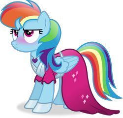 Size: 3458x3320 | Tagged: safe, artist:anime-equestria, rainbow dash, pegasus, pony, g4, alternate hairstyle, annoyed, blushing, clothes, dress, female, high res, jewelry, looking up, mare, megaradash, necklace, shoes, simple background, solo, tomboy taming, transparent background, wings