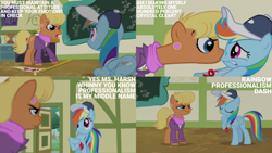 Size: 1280x720 | Tagged: safe, edit, edited screencap, editor:quoterific, screencap, ms. harshwhinny, rainbow dash, earth pony, pegasus, pony, flight to the finish, g4, season 4, boop, chalkboard, coach rainbow dash, eyes closed, female, hair over one eye, mare, nose to nose, noseboop, open mouth, ponyville schoolhouse, rainbow dashs coaching whistle, rainbow professionalism dash, whistle, whistle necklace