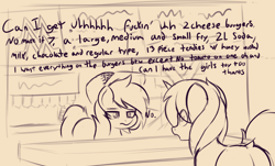 Size: 1760x1060 | Tagged: safe, artist:czu, oc, oc:czupone, pony, unicorn, butt, dialogue, duo, male, plot, text, whataburger, whatamare