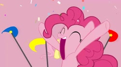 Size: 1080x595 | Tagged: safe, artist:rebornmcw, pinkie pie, earth pony, pony, g4, confetti, eyes closed, female, mare, wide mouth, youtube link