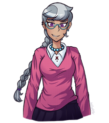 Size: 1280x1432 | Tagged: safe, artist:wiloptik, silver spoon, human, g4, clothes, danganronpa, ear piercing, earring, grin, humanized, jewelry, looking at you, necklace, piercing, smiling