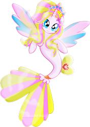 Size: 2059x2913 | Tagged: safe, artist:jucamovi1992, oc, oc only, alicorn, pony, seapony (g4), blue eyes, dorsal fin, female, fish tail, flowing tail, high res, horn, looking at you, multicolored hair, seaponified, smiling, solo, species swap, spread wings, tail, wings