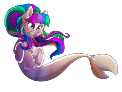 Size: 2828x2121 | Tagged: safe, artist:elskafox, oc, oc only, merpony, seapony (g4), female, fish tail, flowing mane, flowing tail, green eyes, high res, multicolored hair, simple background, smiling, solo, tail, transparent background