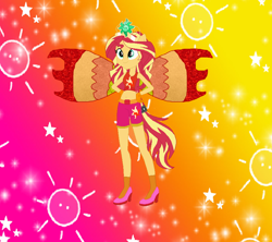 Size: 868x770 | Tagged: safe, artist:magical-mama, artist:selenaede, artist:user15432, sunset shimmer, fairy, equestria girls, g4, barely eqg related, base used, belt, clothes, crossover, crown, cutie mark, cutie mark on clothes, element of empathy, element of forgiveness, fairy wings, fairyized, gloves, gradient background, hand on hip, high heels, jewelry, magic winx, pink shoes, ponied up, red wings, regalia, shoes, solo, sparkly background, wings, winx, winx club, winxified