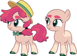 Size: 1794x1323 | Tagged: safe, artist:kurosawakuro, oc, oc only, earth pony, pony, bald, base used, bowtie, female, filly, hat, offspring, parent:cheerilee, parent:flim, simple background, solo, transparent background