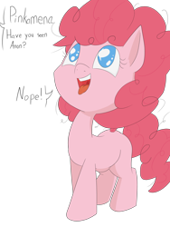 Size: 6000x8000 | Tagged: safe, artist:happy harvey, pinkie pie, earth pony, pony, g4, abdominal bulge, colored pupils, dialogue, female, filly, filly pred, filly prey, implied anon, looking up, micro, phone drawing, pinkie pred, simple background, tongue out, transparent background, vore
