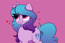 Size: 3723x2503 | Tagged: safe, artist:kittyrosie, izzy moonbow, pony, unicorn, g5, blushing, cute, female, heart, high res, izzybetes, purple background, simple background, smiling, solo