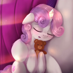 Size: 2000x2000 | Tagged: safe, artist:darksly, rarity, sweetie belle, bear, pony, unicorn, g4, cute, diasweetes, duo, duo female, eyes closed, female, female focus, filly, high res, mare, newbie artist training grounds, offscreen character, offscreen female, open mouth, siblings, sisters, sleeping, solo focus, teddy bear
