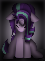Size: 4240x5703 | Tagged: safe, artist:duop-qoub, artist:php178, derpibooru exclusive, starlight glimmer, pony, unicorn, g4, .svg available, absurd resolution, crying inside, depressed, depression, emotion, emotional, eyes closed, female, floppy ears, gradient background, gray background, head down, heartbreak, horn, hurting, inkscape, lightly watermarked, mare, nc-tv signature, portrait, sad, sadlight glimmer, sadness, shading, signature, simple background, sitting, solo, svg, vector, watermark