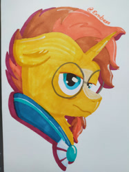 Size: 1024x1366 | Tagged: safe, artist:exobass, sunburst, pony, unicorn, g4, cloak, clothes, glasses, grumpy, male, solo, stallion, sunburst's cloak, sunburst's glasses, tired, traditional art