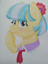 Size: 1024x1366 | Tagged: safe, artist:exobass, coco pommel, earth pony, pony, g4, boop, flower, flower in hair, heart eyes, self-boop, traditional art, wingding eyes