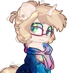 Size: 2583x2835 | Tagged: safe, artist:kurosawakuro, oc, oc only, oc:charlie (broken-boulevard), pony, unicorn, base used, clothes, female, glasses, high res, hoodie, mare, simple background, solo, transparent background
