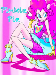 Size: 1280x1707 | Tagged: safe, artist:xjleiu, pinkie pie, equestria girls, equestria girls specials, g4, my little pony equestria girls: better together, my little pony equestria girls: forgotten friendship, clothes, dress, female, high heels, legs, ponied up, shoes, skirt, sleeveless, solo, stiletto heels, super ponied up, upskirt