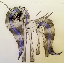 Size: 2418x2392 | Tagged: safe, artist:beamybutt, oc, oc only, alicorn, pony, alicorn oc, eyelashes, female, high res, horn, mare, signature, solo, traditional art, wings