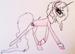 Size: 3070x2250 | Tagged: safe, artist:beamybutt, oc, oc only, pony, unicorn, eyelashes, female, high res, horn, mare, raised hoof, signature, solo, traditional art, unicorn oc