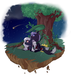 Size: 800x844 | Tagged: safe, artist:lavvythejackalope, oc, oc only, earth pony, pony, clothes, commission, duo, earth pony oc, floating island, flower, looking up, lying down, night, outdoors, prone, shooting star, simple background, sitting, smiling, transparent background, tree, ych result