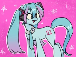 Size: 1600x1200 | Tagged: safe, artist:xxk1ttyl1tterxx, kotobukiya, earth pony, pony, anime, hatsune miku, headphones, kotobukiya hatsune miku pony, necktie, ponified, solo, vocaloid