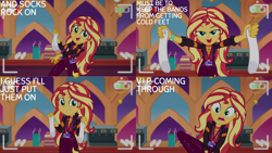 Size: 1280x720 | Tagged: safe, edit, edited screencap, editor:quoterific, screencap, sunset shimmer, equestria girls, g4, how to backstage, my little pony equestria girls: better together, camera shot, clothes, cute, female, geode of empathy, magical geodes, music festival outfit, open mouth, shimmerbetes, smiling, socks, solo