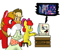 Size: 842x669 | Tagged: safe, artist:str8aura-draws-horses-and-stuff, apple bloom, applejack, big macintosh, granny smith, earth pony, pony, g4, computer, osu!