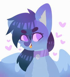 Size: 1800x2000 | Tagged: safe, artist:etoz, oc, oc only, oc:aetheus soler, pegasus, pony, blushing, collar, cute, eyebrows, eyebrows visible through hair, female, heart, mare, open mouth, pegasus oc, smiling, solo, wings