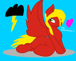 Size: 1280x1024 | Tagged: safe, artist:kevan94, oc, oc only, oc:edy, pegasus, pony, green eyes, heart, needs more saturation, solo, text, wattpad, yellow mane, yellow tail