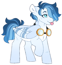 Size: 1024x1069 | Tagged: safe, artist:hauntedphantom, oc, oc only, pegasus, pony, goggles, hair over one eye, magical gay spawn, offspring, parent:shining armor, parent:soarin', parents:soarinarmor, simple background, solo, tongue out, transparent background