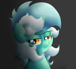 Size: 3235x2937 | Tagged: safe, artist:background basset, lyra heartstrings, pony, unicorn, g4, angry, bust, gray background, high res, simple background, solo