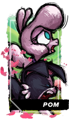 Size: 380x670 | Tagged: safe, artist:alts-art, pom (tfh), sheep, them's fightin' herds, community related, flower, flower petals, open mouth, scared, sheep dog
