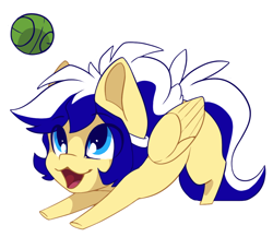 Size: 996x866 | Tagged: safe, artist:arctic-fox, oc, oc only, oc:animatedpony, pegasus, pony, ball, male, open mouth, simple background, solo, tennis ball, transparent background, white outline