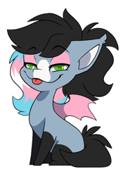 Size: 772x1100 | Tagged: safe, alternate character, alternate version, artist:arctic-fox, oc, oc only, oc:starskipper, bat pony, pony, bat pony oc, chibi, simple background, solo, tongue out, transparent background