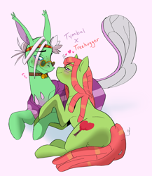 Size: 1654x1908 | Tagged: safe, artist:aztrial, tree hugger, tymbal, changedling, changeling, pony, unicorn, g4, to change a changeling, blushing, collar, dreadlocks, female, glasses, headband, headcanon in the description, hippie, interspecies, lesbian, male, pince-nez, round glasses, shipping, sunglasses, treebal